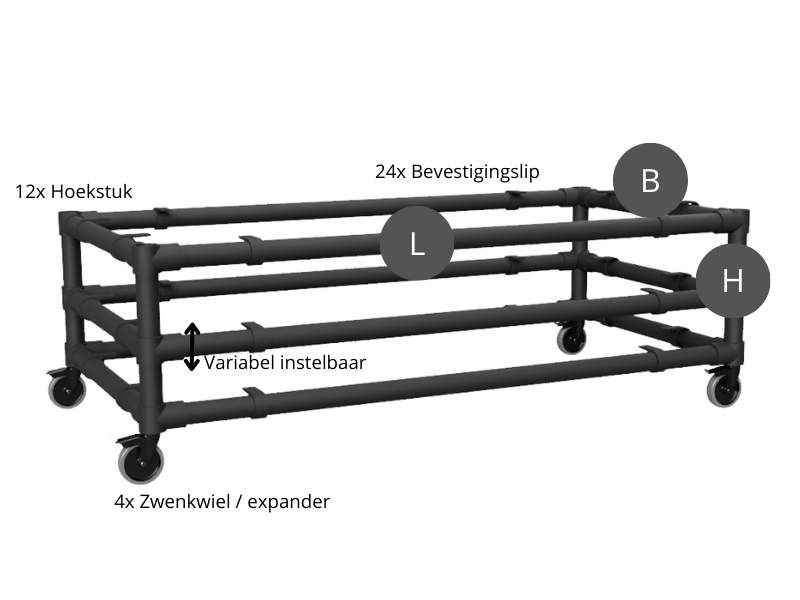 Steigerbuis tv meubel met 3 etages voor steigerhout uit zwarte buis Ø 26,9 mm